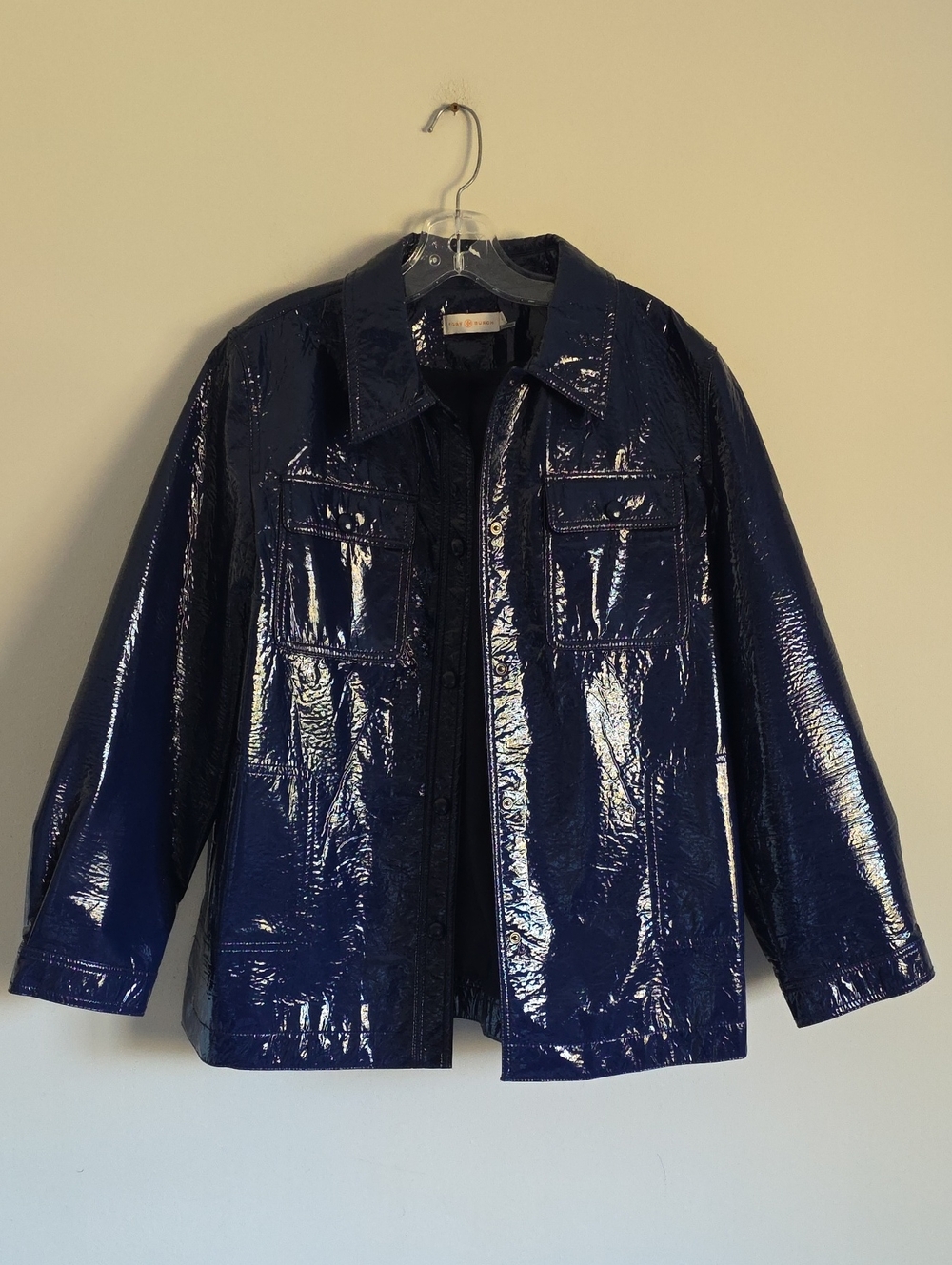 TORY BURCH | Faux Leather Shiny Jacket Navy Blue Sz 14